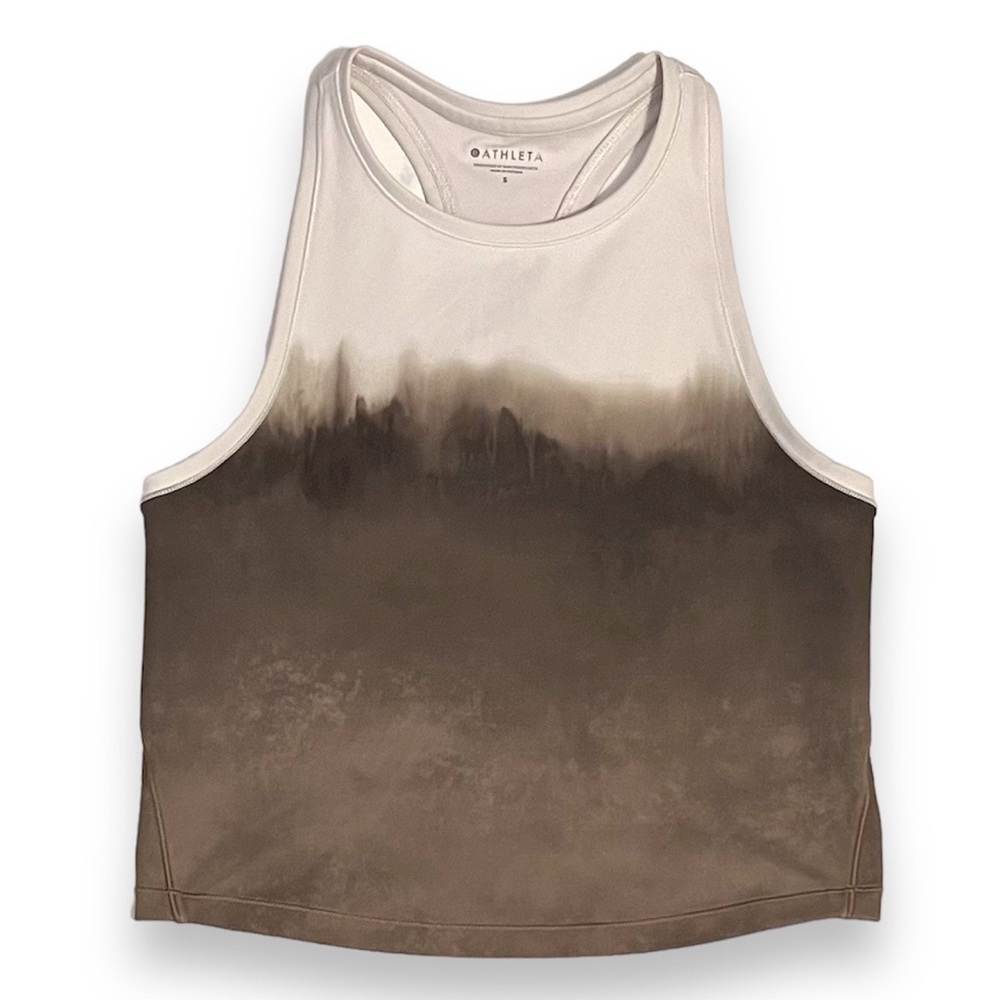 Athleta Shanti Watercolor Stripe Crop Tank Top S/Small Racerback Off-White Brown